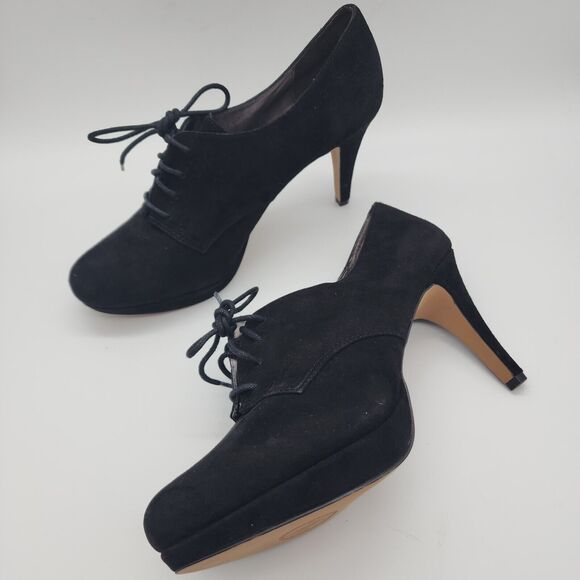 Adrienne Vittadini Suede Platform Heels Size 10M Black Shootie Booties Lace Up - Picture 6 of 13